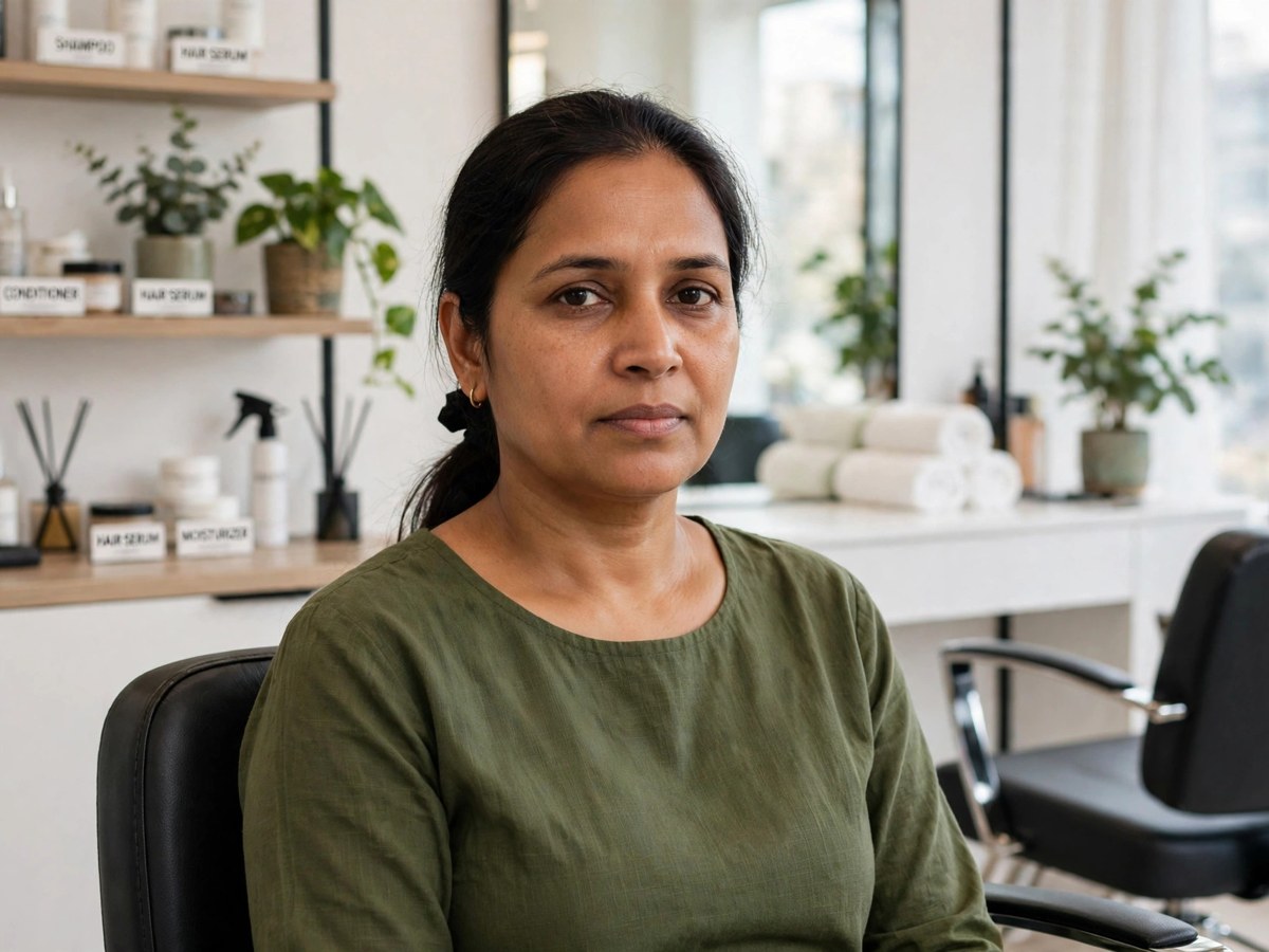 Woman with dull tired look before parlour visit